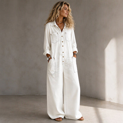 Women's Vintage Collared Denim Jumpsuit