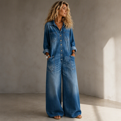 Women's Vintage Collared Denim Jumpsuit