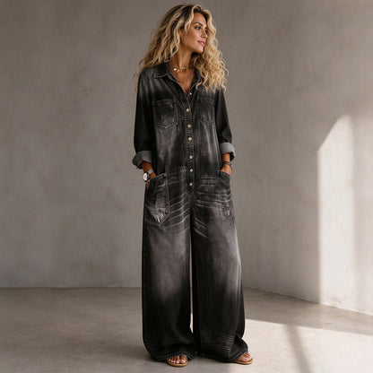 Women's Vintage Collared Denim Jumpsuit