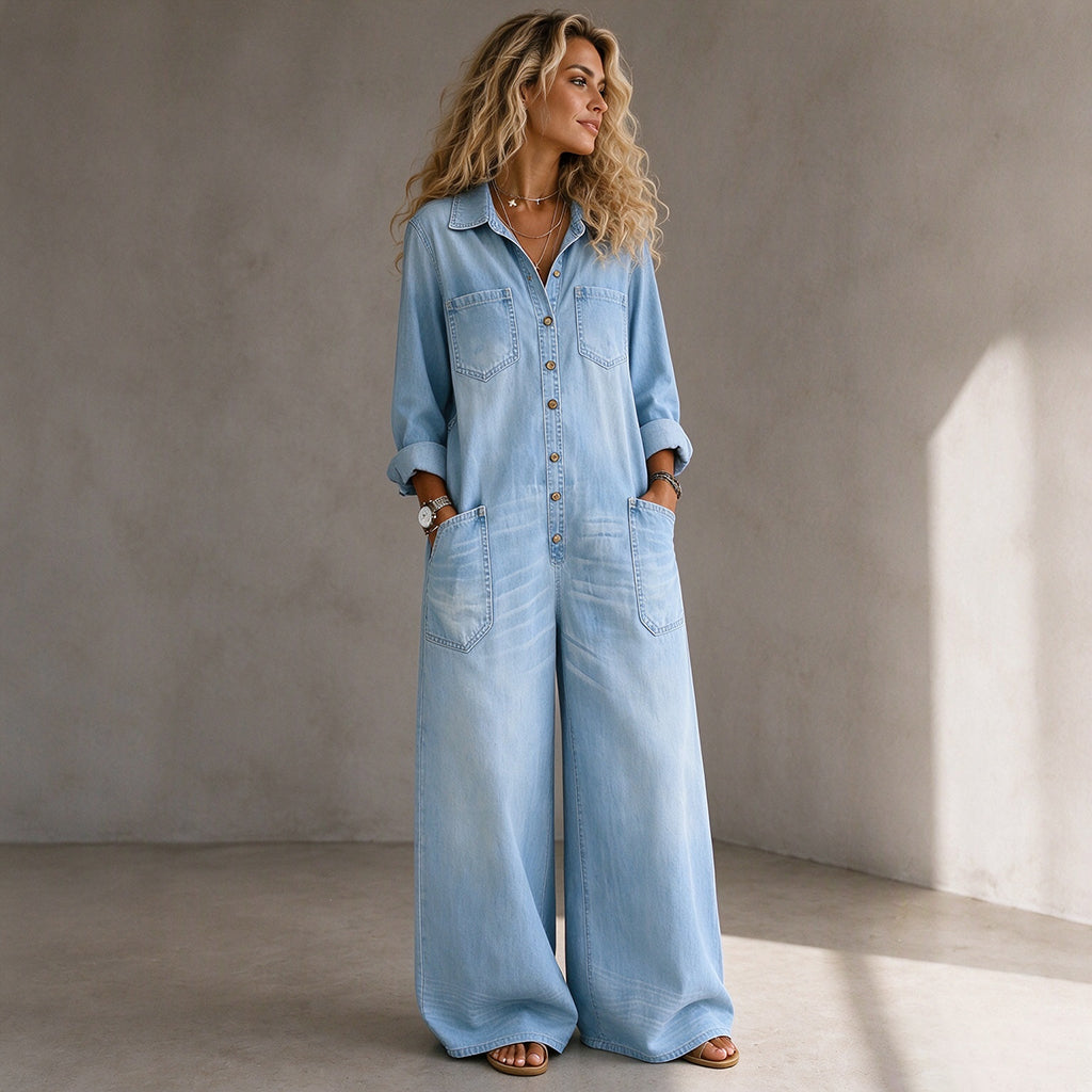 Women's Vintage Collared Denim Jumpsuit