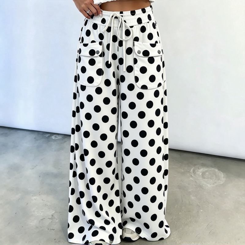 Women's Casual Polka Dot Print Wide Leg Pants