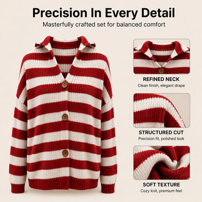 ⏰ Seasonal changeover sale: 50% off – quality at half the price! ✨Women's Striped Hooded Knit Cardigan