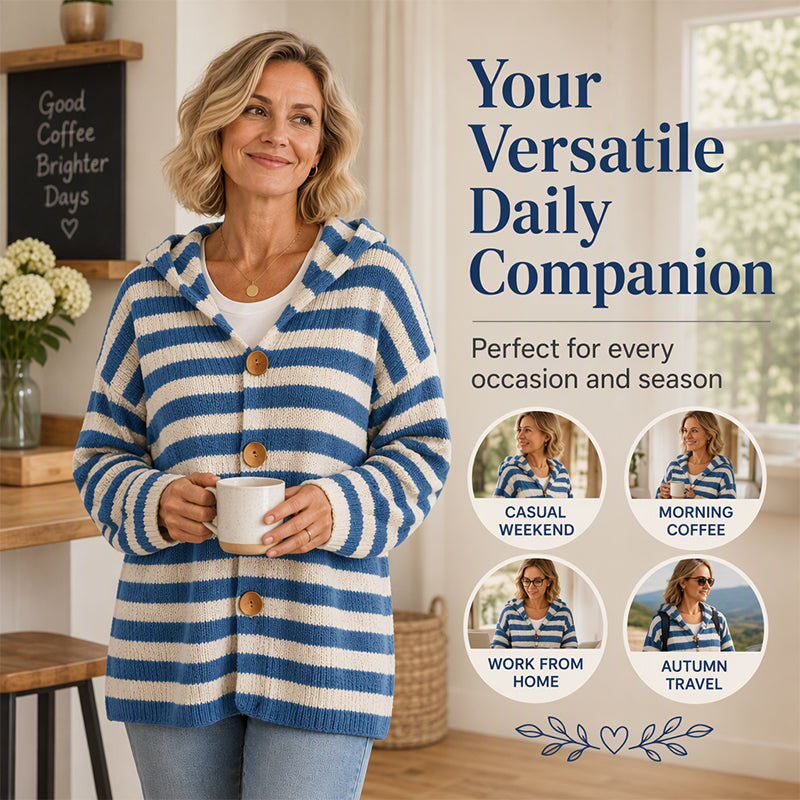 ⏰ Seasonal changeover sale: 50% off – quality at half the price! ✨Women's Striped Hooded Knit Cardigan