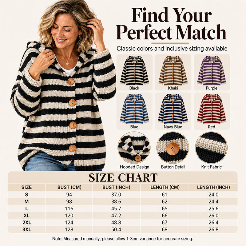 ⏰ Seasonal changeover sale: 50% off – quality at half the price! ✨Women's Striped Hooded Knit Cardigan
