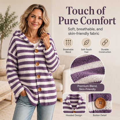 ⏰ Seasonal changeover sale: 50% off – quality at half the price! ✨Women's Striped Hooded Knit Cardigan