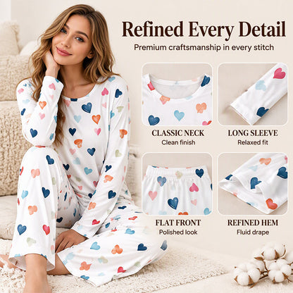🎉The Lowest Price But The Best Quality!🔥Women's Heart Print Long Sleeve Pajama Set