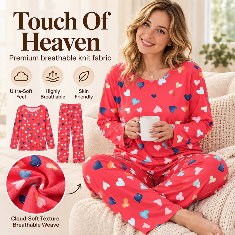 🎉The Lowest Price But The Best Quality!🔥Women's Heart Print Long Sleeve Pajama Set
