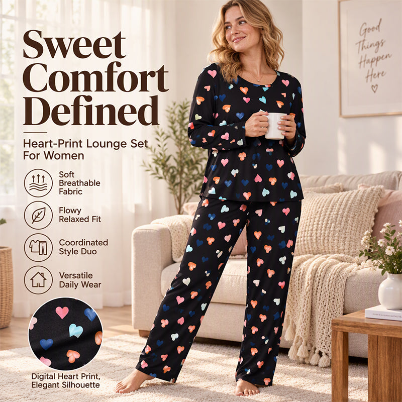 🎉The Lowest Price But The Best Quality!🔥Women's Heart Print Long Sleeve Pajama Set