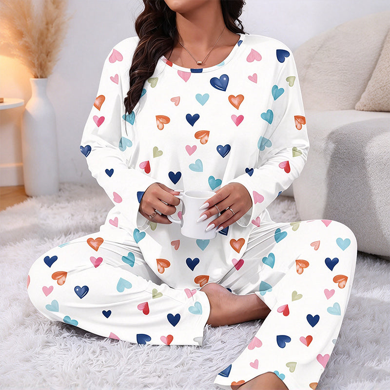 🎉The Lowest Price But The Best Quality!🔥Women's Heart Print Long Sleeve Pajama Set