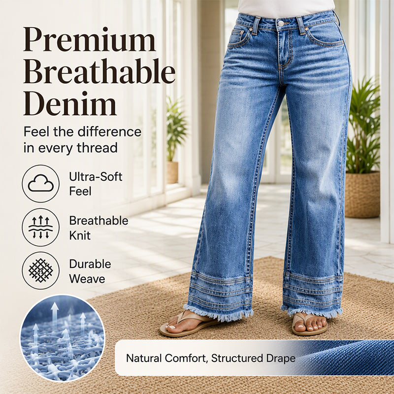⏰ Last Day of the Sale – 50% OFF ✨Women's Vintage Wide-Leg Jeans with Raw Hem