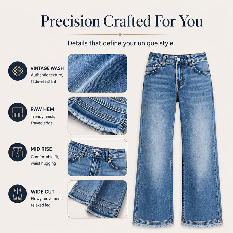 ⏰ Last Day of the Sale – 50% OFF ✨Women's Vintage Wide-Leg Jeans with Raw Hem
