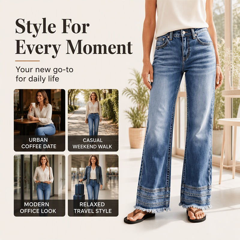 ⏰ Last Day of the Sale – 50% OFF ✨Women's Vintage Wide-Leg Jeans with Raw Hem