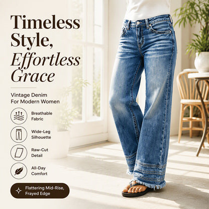 ⏰ Last Day of the Sale – 50% OFF ✨Women's Vintage Wide-Leg Jeans with Raw Hem