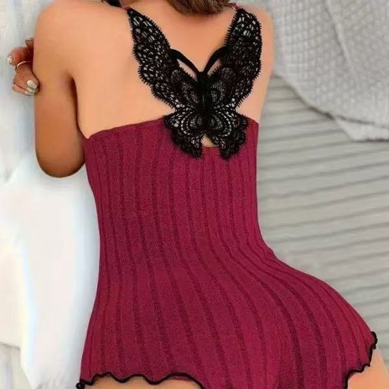 ⏰ Last Day of the Sale – 50% OFF ✨Women's Butterfly Back Lace Romper Pajamas