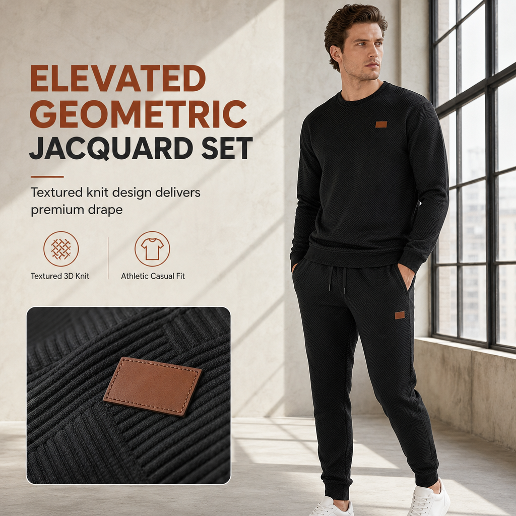 ⏰ Seasonal changeover sale: 50% off – quality at half the price! ✨Men's Casual Knitwear Set Autumn Winter Crew Neck Jacquard Knit Sweater Suit