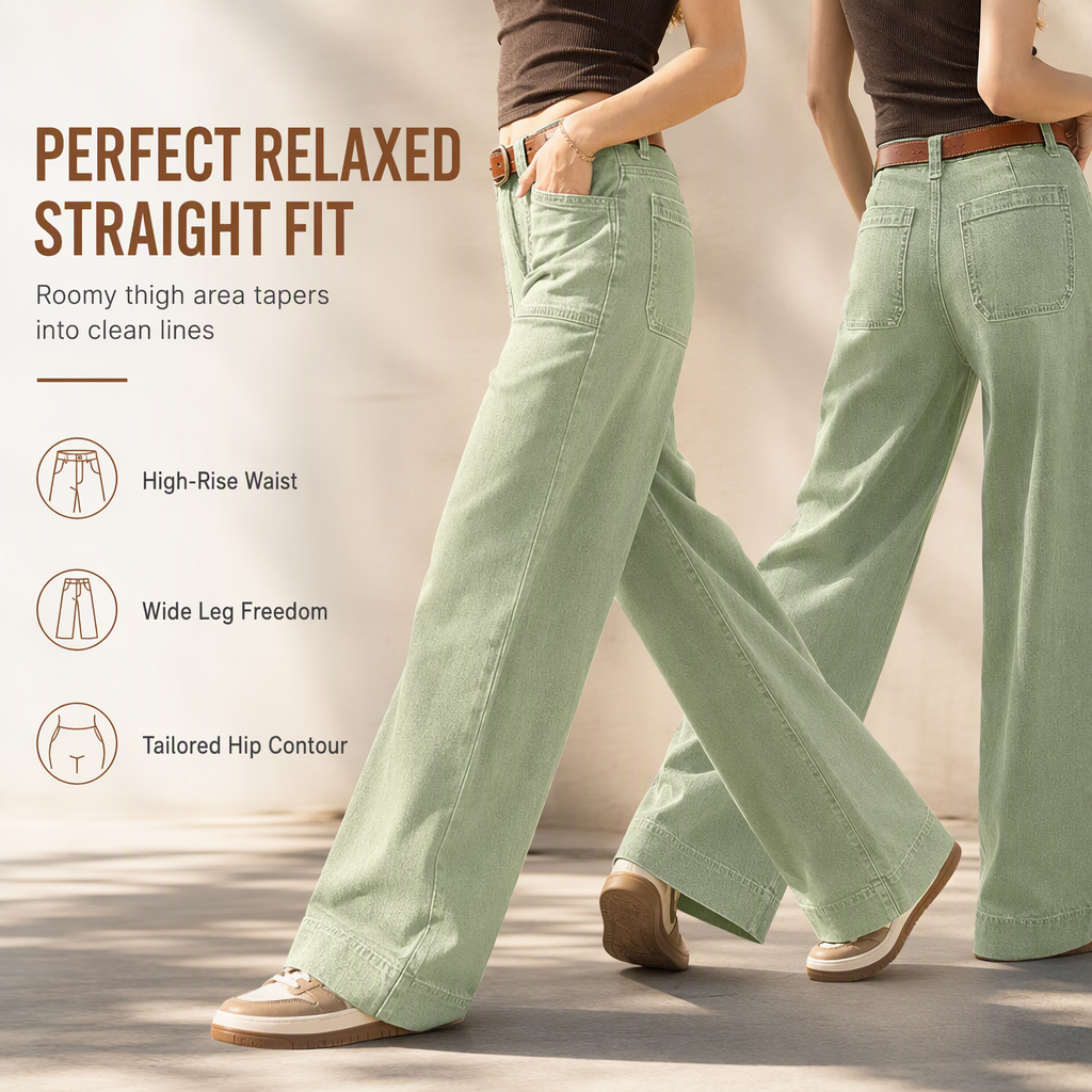 ✨Limited stock available, don’t miss out!🎉Women's Loose Fit Wide Leg Straight Leg Denim Cropped Jeans
