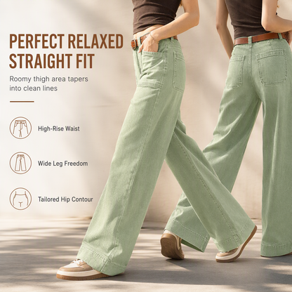 ✨Limited stock available, don’t miss out!🎉Women's Loose Fit Wide Leg Straight Leg Denim Cropped Jeans