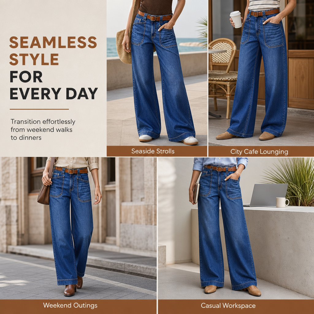 ✨Limited stock available, don’t miss out!🎉Women's Loose Fit Wide Leg Straight Leg Denim Cropped Jeans