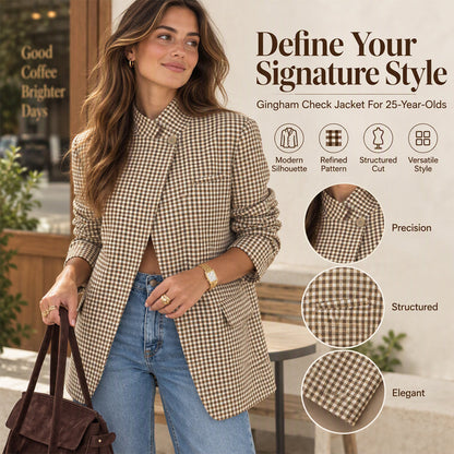 ⏰ Last Day of the Sale – 50% OFF ✨Women's Chic Brown Small Plaid Jacket