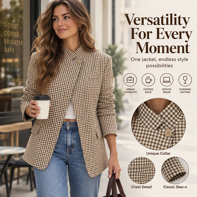 ⏰ Last Day of the Sale – 50% OFF ✨Women's Chic Brown Small Plaid Jacket