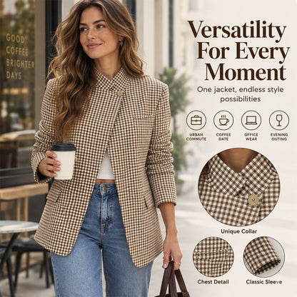 ⏰ Last Day of the Sale – 50% OFF ✨Women's Chic Brown Small Plaid Jacket