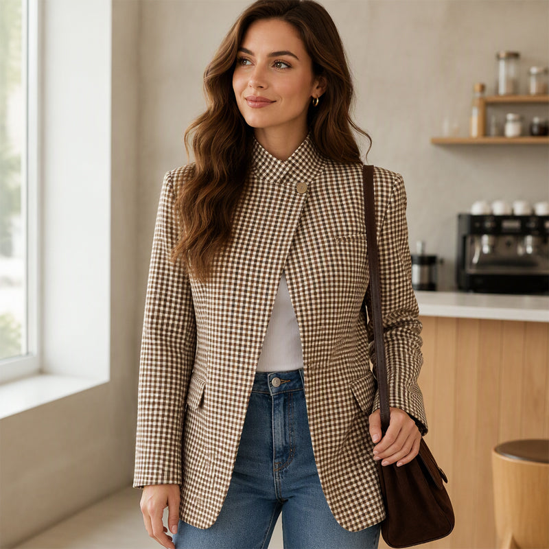⏰ Last Day of the Sale – 50% OFF ✨Women's Chic Brown Small Plaid Jacket