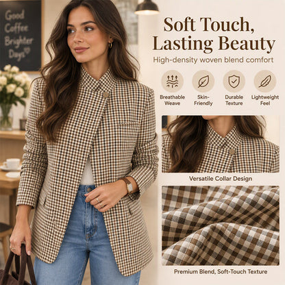 ⏰ Last Day of the Sale – 50% OFF ✨Women's Chic Brown Small Plaid Jacket