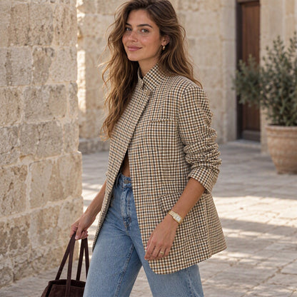 ⏰ Last Day of the Sale – 50% OFF ✨Women's Chic Brown Small Plaid Jacket