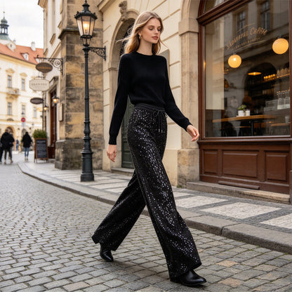 ✨Limited stock available, don’t miss out!🎉Women's Sparkling Sequin Wide-Leg Pants