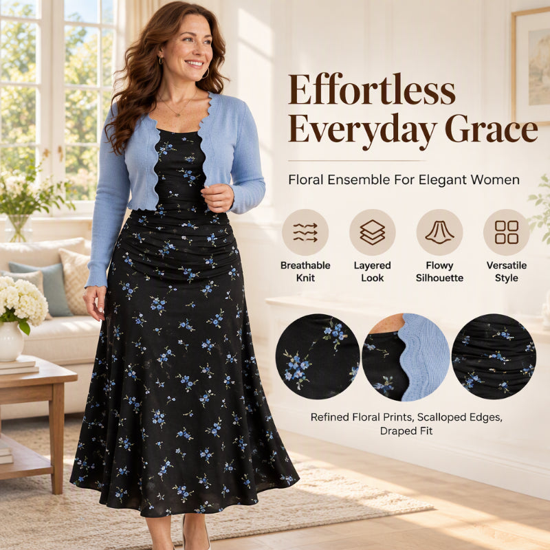 ⏰ Seasonal changeover sale: 50% off – quality at half the price! ✨Women's Floral Slip Dress & Crop Knit Cardigan Set
