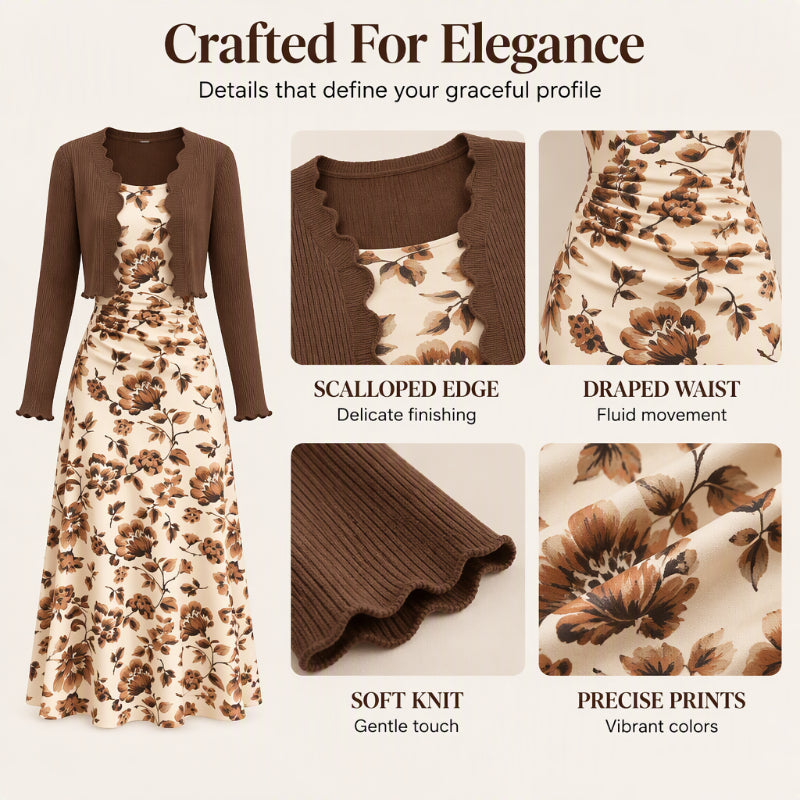 ⏰ Seasonal changeover sale: 50% off – quality at half the price! ✨Women's Floral Slip Dress & Crop Knit Cardigan Set