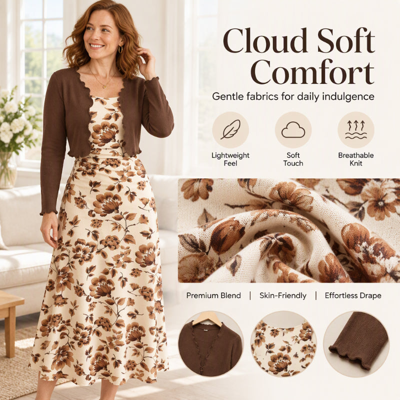 ⏰ Seasonal changeover sale: 50% off – quality at half the price! ✨Women's Floral Slip Dress & Crop Knit Cardigan Set