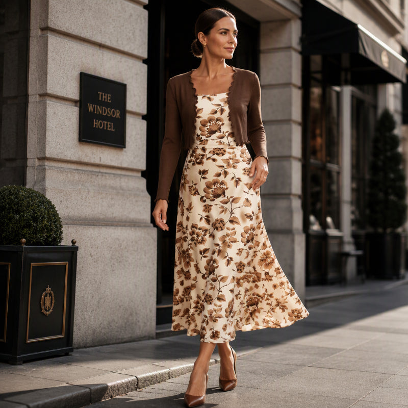 ⏰ Seasonal changeover sale: 50% off – quality at half the price! ✨Women's Floral Slip Dress & Crop Knit Cardigan Set