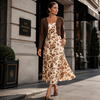 ⏰ Seasonal changeover sale: 50% off – quality at half the price! ✨Women's Floral Slip Dress & Crop Knit Cardigan Set