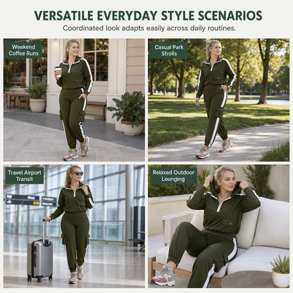 ⏰ Seasonal changeover sale: 50% off – quality at half the price! ✨Women Casual 2 Piece Outfit Zip Up Hooded Long Sleeve and Cargo Jogger Pants with Pockets