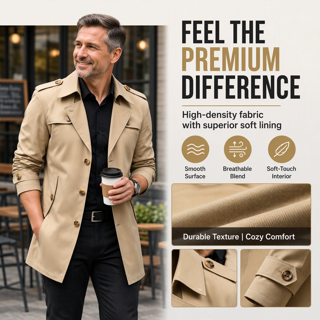✨Limited stock available, don’t miss out!🎉Men's Mid-Length Business Trench Coat