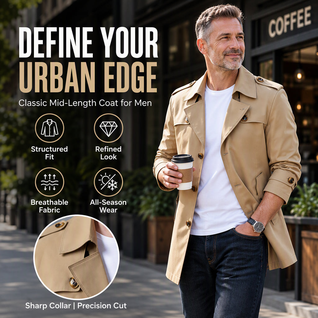 ✨Limited stock available, don’t miss out!🎉Men's Mid-Length Business Trench Coat
