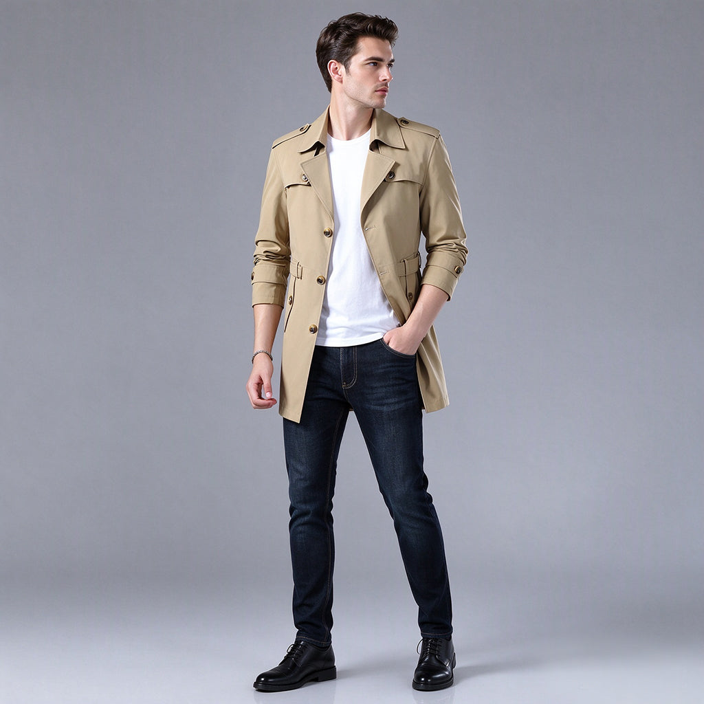 ✨Limited stock available, don’t miss out!🎉Men's Mid-Length Business Trench Coat