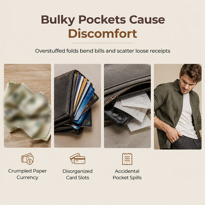 ✨Structured Everyday Clutch Wallet – Rigid Zip, Flat Banknotes, Multi-Compartment, Scratch-Resistant