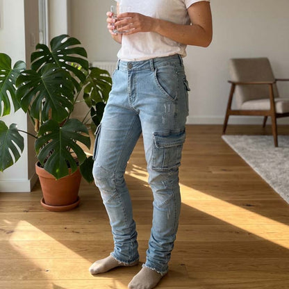 ⏰ Last Day of the Sale – 50% OFF ✨Slim Fit Denim Cargo Pants