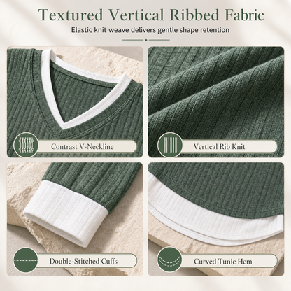 💚 Faux Two Piece Layered Knit Sweater Casual Pullover Top
