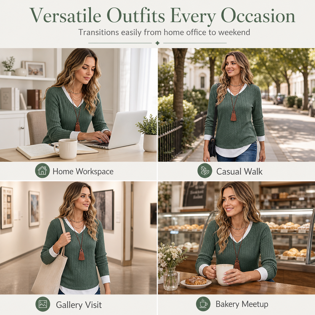 💚 Faux Two Piece Layered Knit Sweater Casual Pullover Top