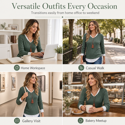 💚 Faux Two Piece Layered Knit Sweater Casual Pullover Top