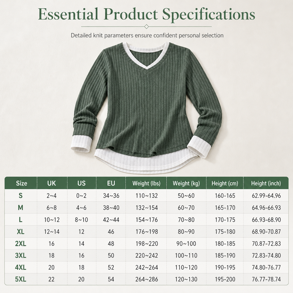 💚 Faux Two Piece Layered Knit Sweater Casual Pullover Top