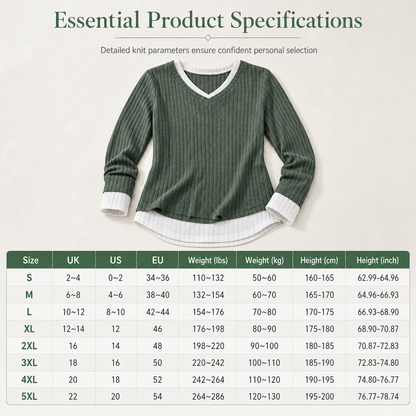 💚 Faux Two Piece Layered Knit Sweater Casual Pullover Top