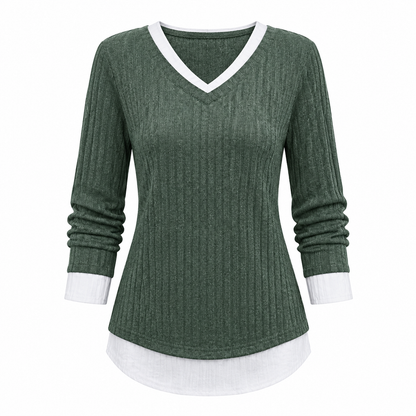 💚 Faux Two Piece Layered Knit Sweater Casual Pullover Top