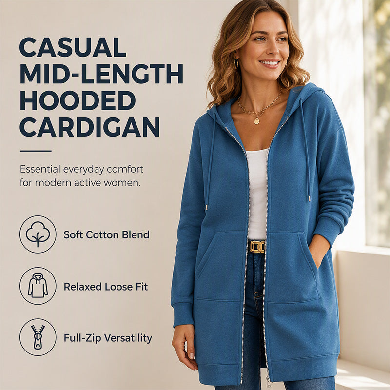 ⏰ Seasonal changeover sale: 50% off – quality at half the price! ✨Women Mid-Length Hooded Sweatshirt Jacket Casual Zip Up Cardigan Coat with Pockets
