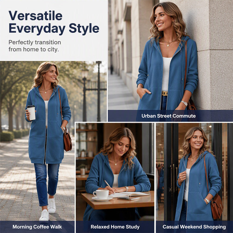 ⏰ Seasonal changeover sale: 50% off – quality at half the price! ✨Women Mid-Length Hooded Sweatshirt Jacket Casual Zip Up Cardigan Coat with Pockets