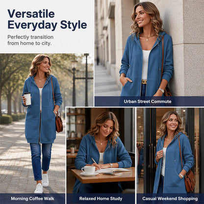 ⏰ Seasonal changeover sale: 50% off – quality at half the price! ✨Women Mid-Length Hooded Sweatshirt Jacket Casual Zip Up Cardigan Coat with Pockets