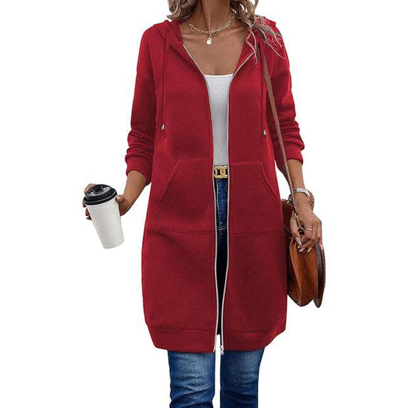 ⏰ Seasonal changeover sale: 50% off – quality at half the price! ✨Women Mid-Length Hooded Sweatshirt Jacket Casual Zip Up Cardigan Coat with Pockets